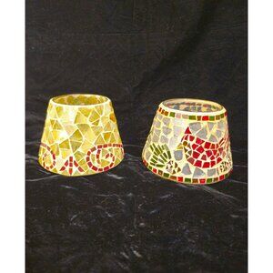 Mosaic Home Interiors Glass Candle Globes With Yellow & Red Tile Designs